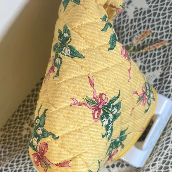 Vera Bradley Yellow HOPE Pink Ribbons Lined Cosmetic Makeup Bag 9"x5"x3" - FP - Picture 4 of 9